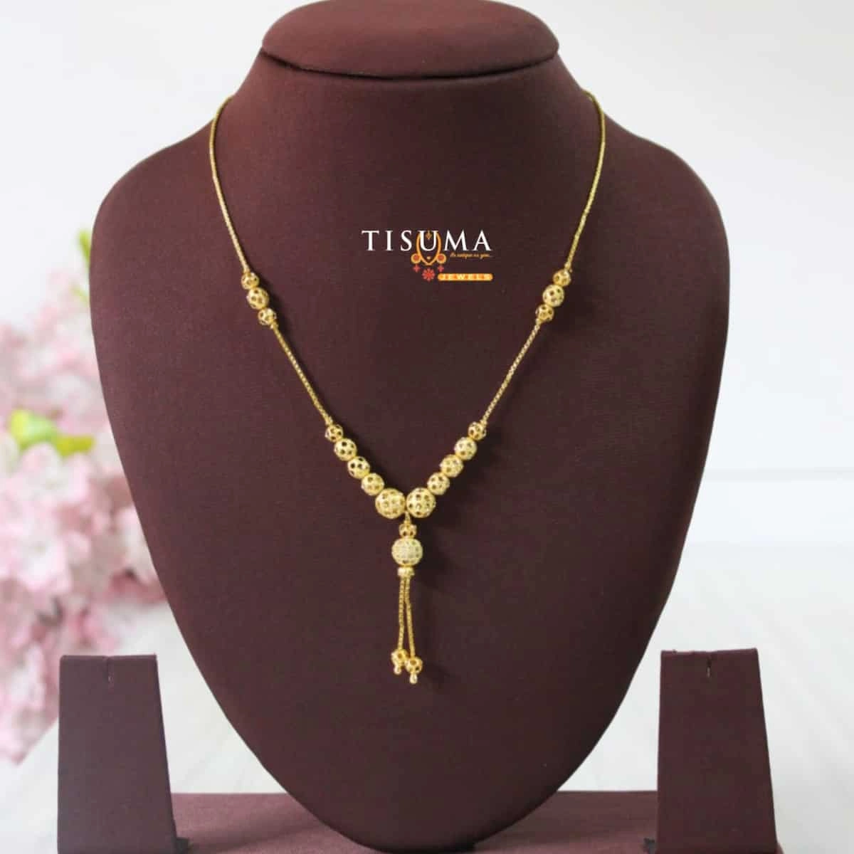 Tisuma Jewels one gram gold forming ball chain with round beads and hanging tassel pendant