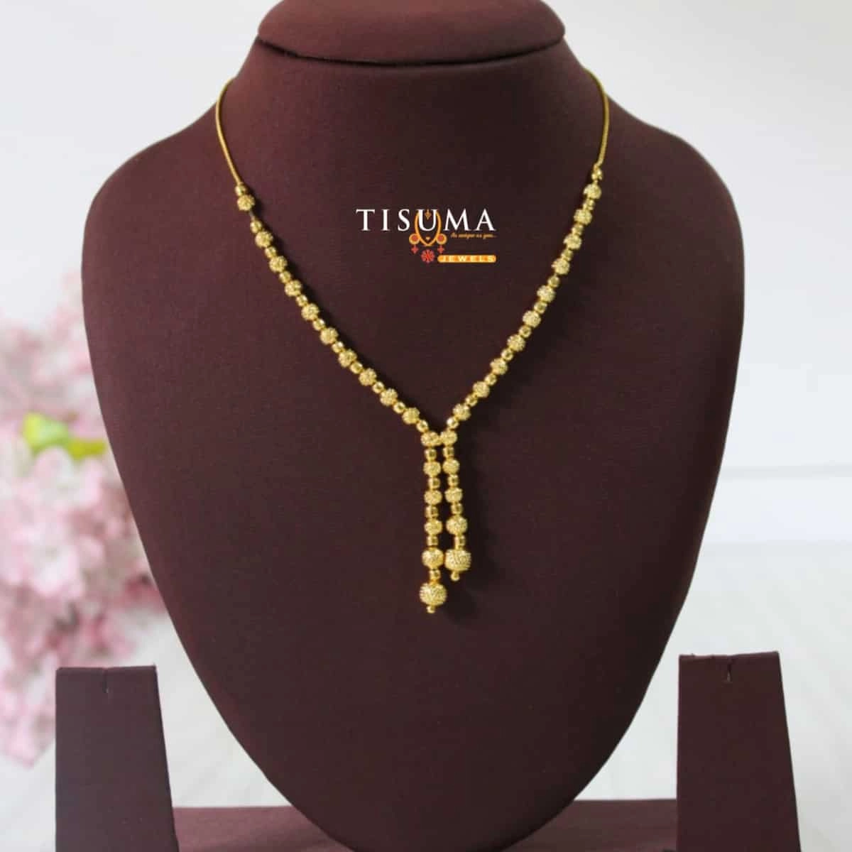 Tisuma Jewels one gram gold forming ball chain with decorative beads and double hanging drops