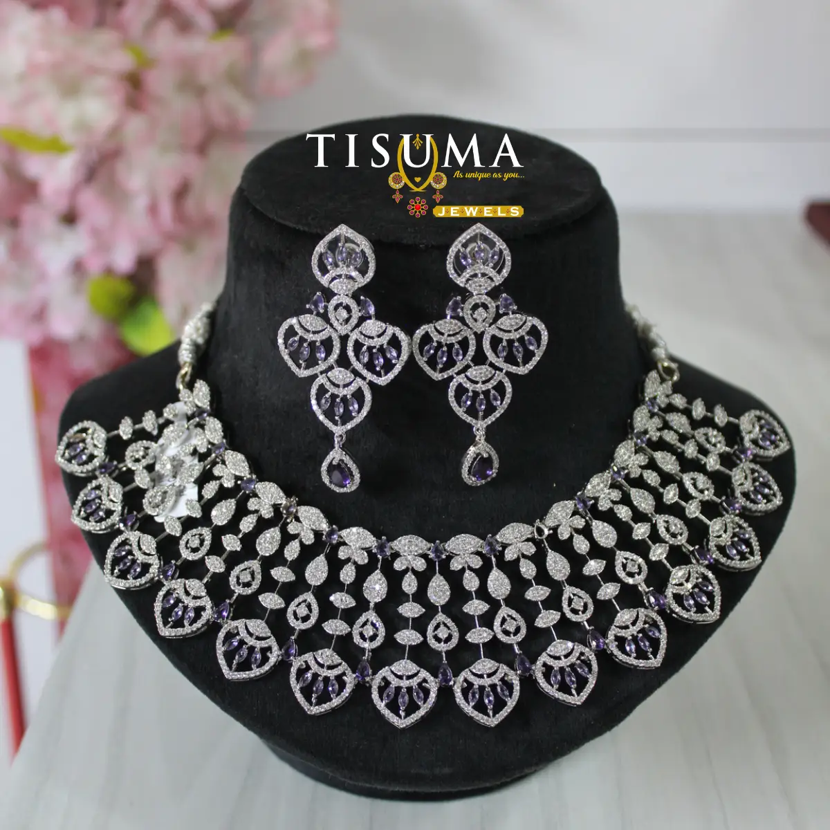 AD  Necklace-purple colour stone